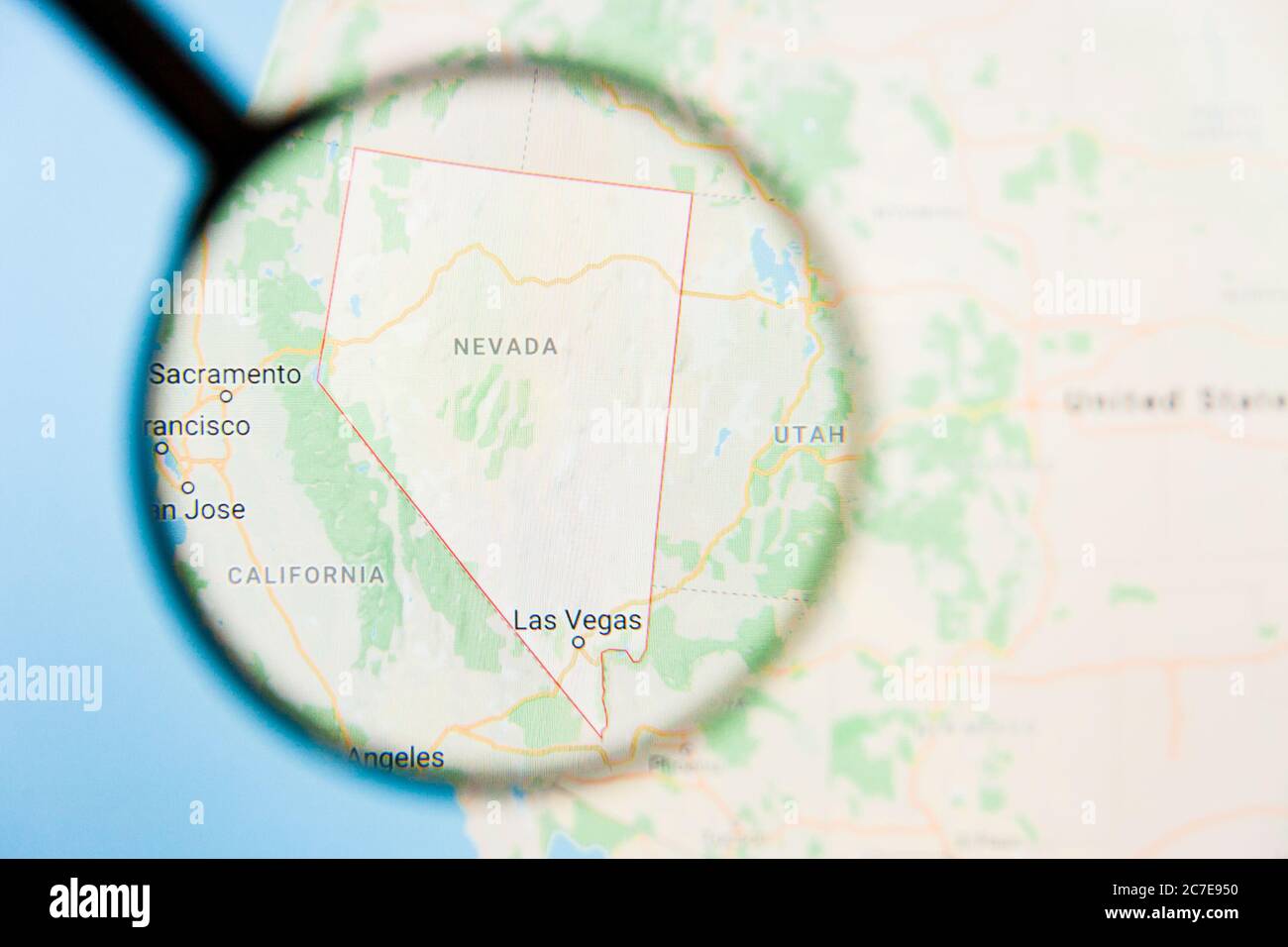 Los Angeles, Californie, Etats-Unis - 15 mars 2019: Nevada, NV État de l'Amérique visualisation concept illustratif sur écran par grossissement Banque D'Images