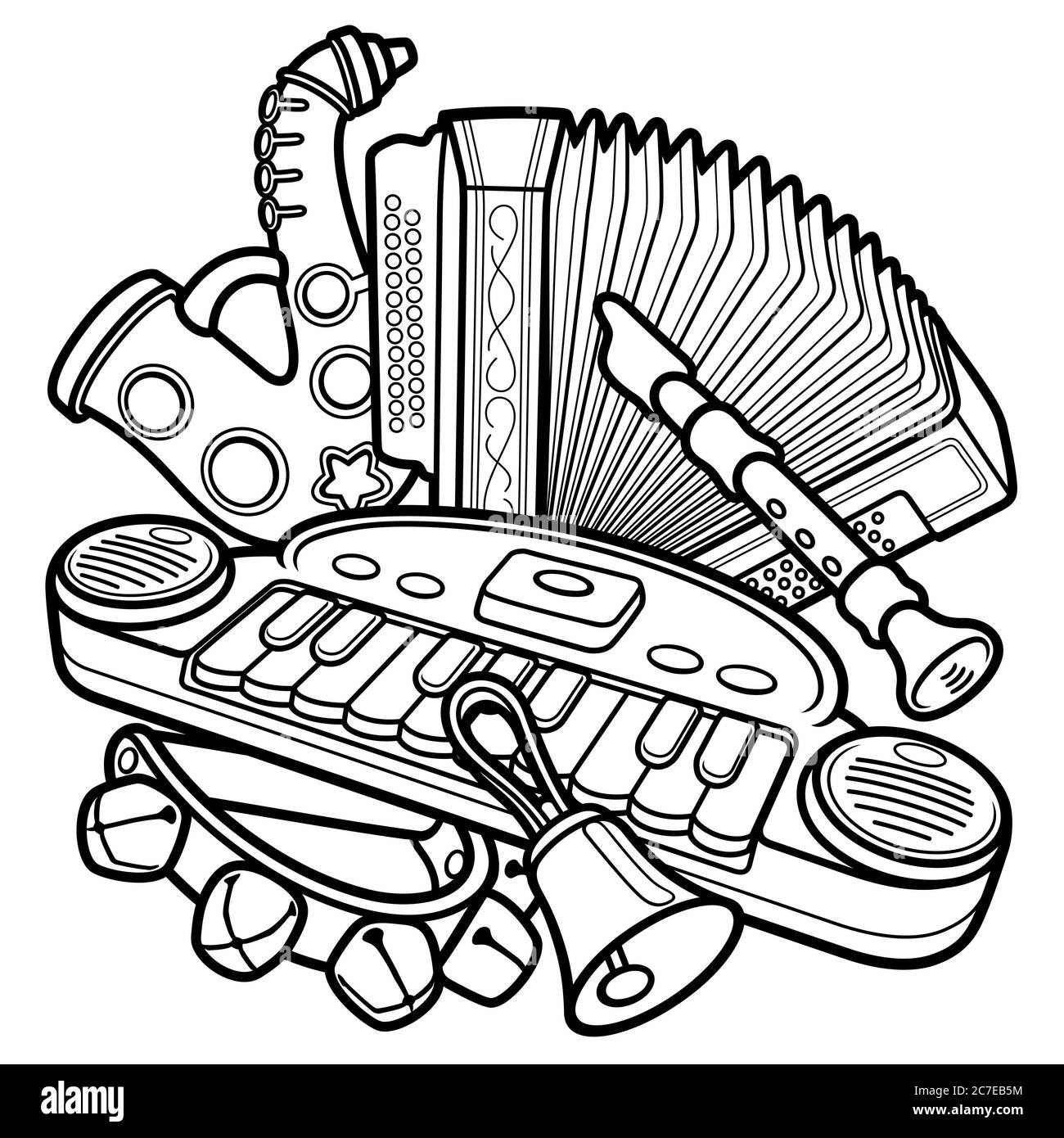 Dessins animés enfants adorables dessins instruments de musique Illustration de Vecteur