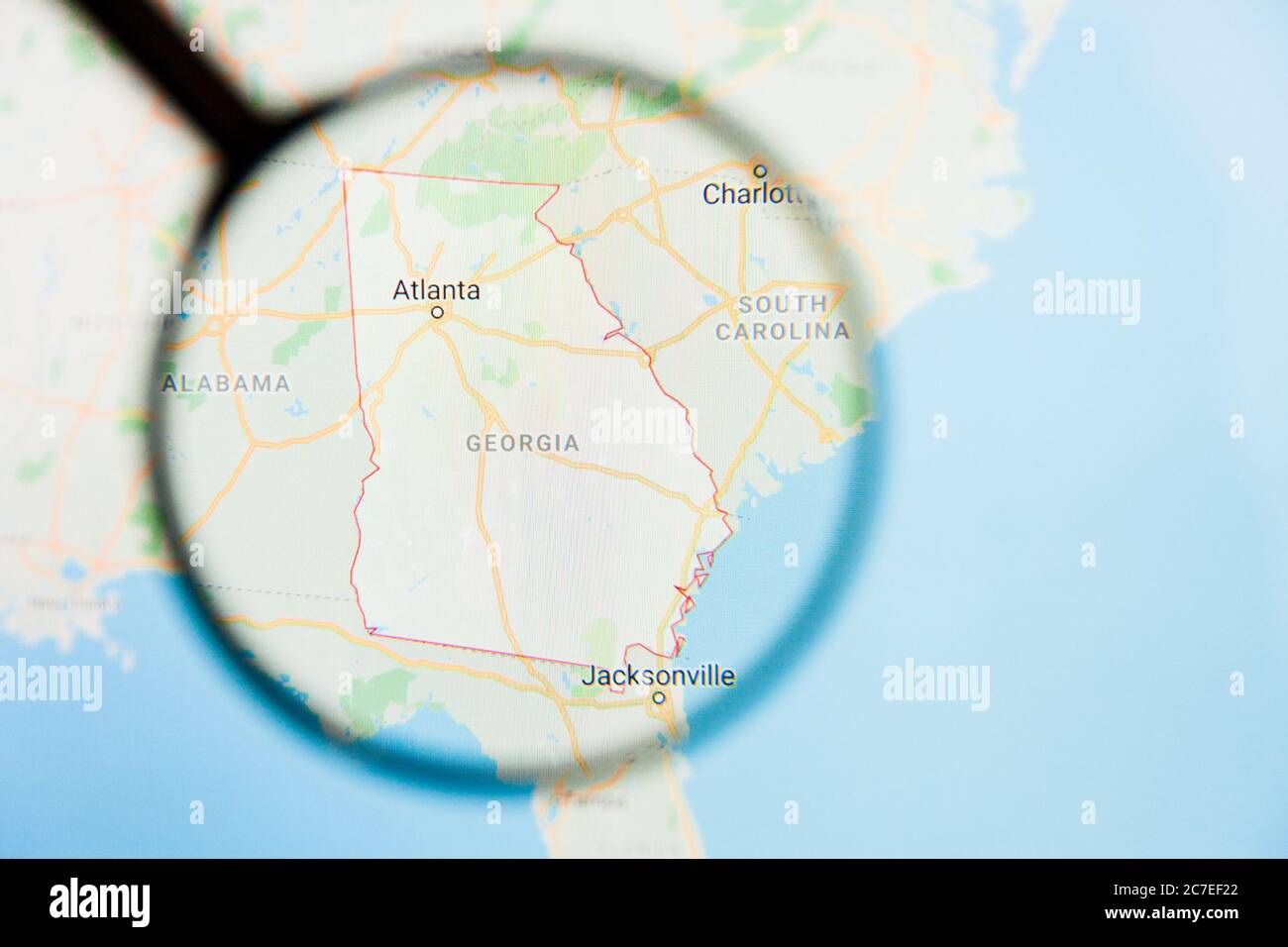 Los Angeles, Californie, Etats-Unis - 15 mars 2019: Géorgie, GA Etat d'Amérique visualisation concept illustratif sur écran d'affichage par grossissement Banque D'Images