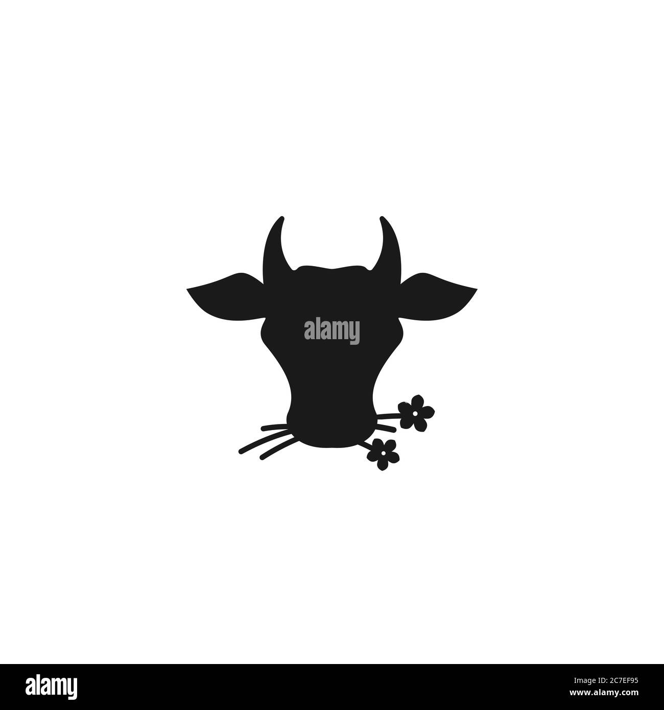 Tête de vache avec fleurs. Icône plate. Animal de ferme. Symbole bœuf, lait, lactose. Illustration vectorielle isolée sur blanc Illustration de Vecteur