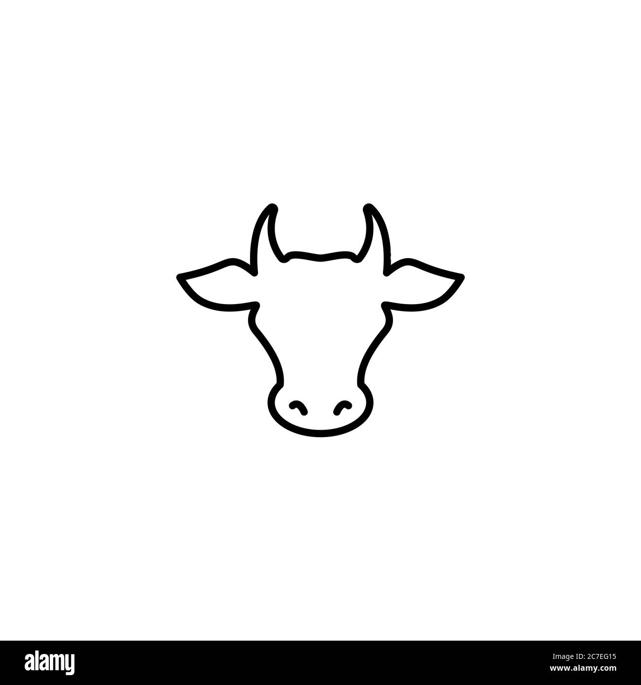 Icône de la ligne de la tête de vache. Animal de ferme. Symbole bœuf, lait, lactose. Illustration vectorielle isolée sur blanc Illustration de Vecteur
