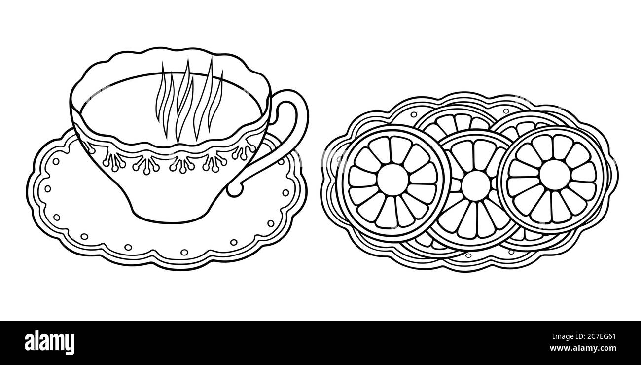Illustration de la gribouée à la main, le thé et le citron Illustration de Vecteur