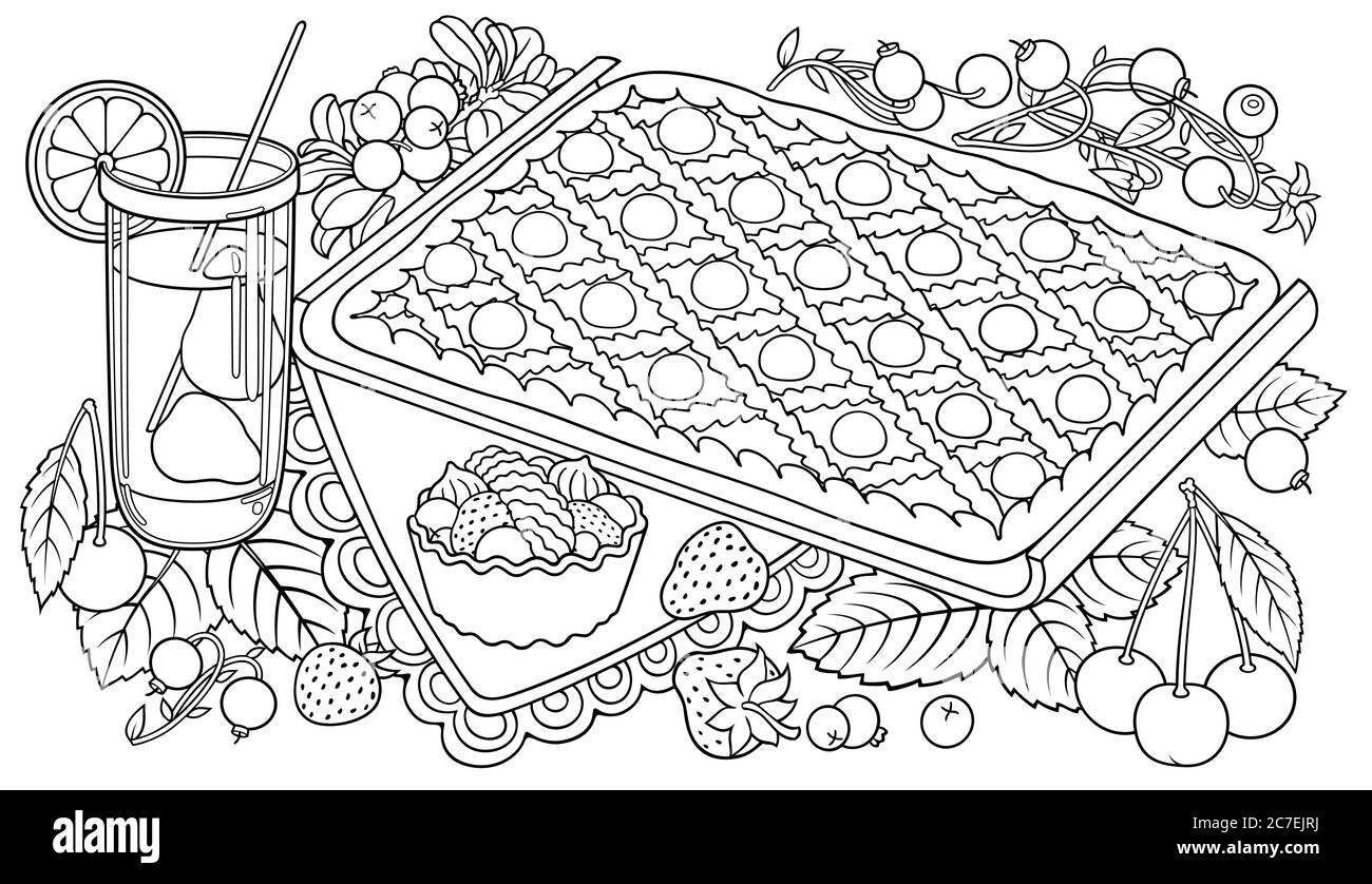 Illustration de tarte, baies, fruits dessinés à la main Illustration de Vecteur