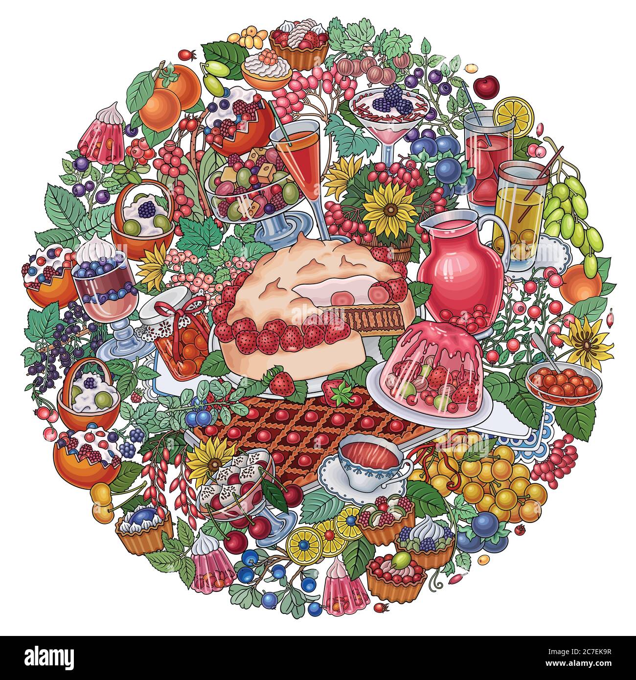 Illustrations de bonbons, baies, fruits, boissons Illustration de Vecteur