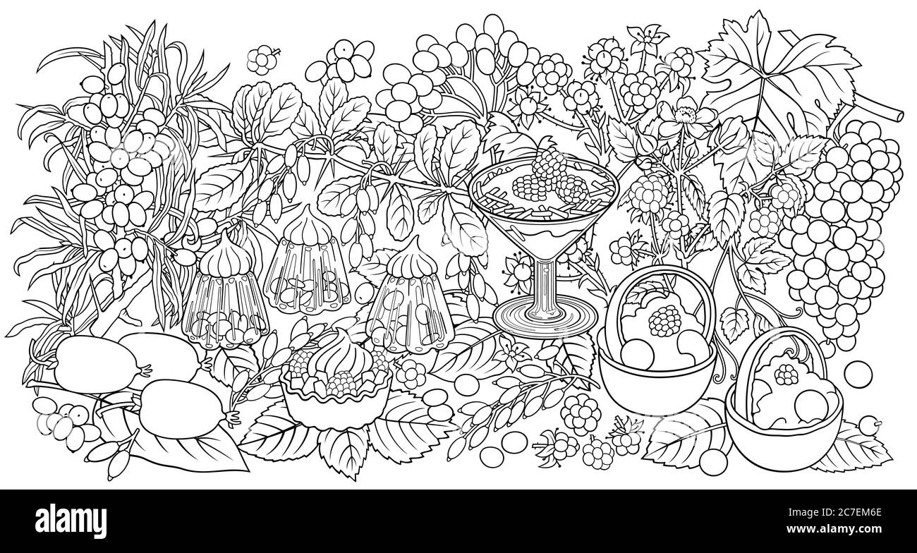 Illustrations de bonbons, baies, fruits, boissons Illustration de Vecteur