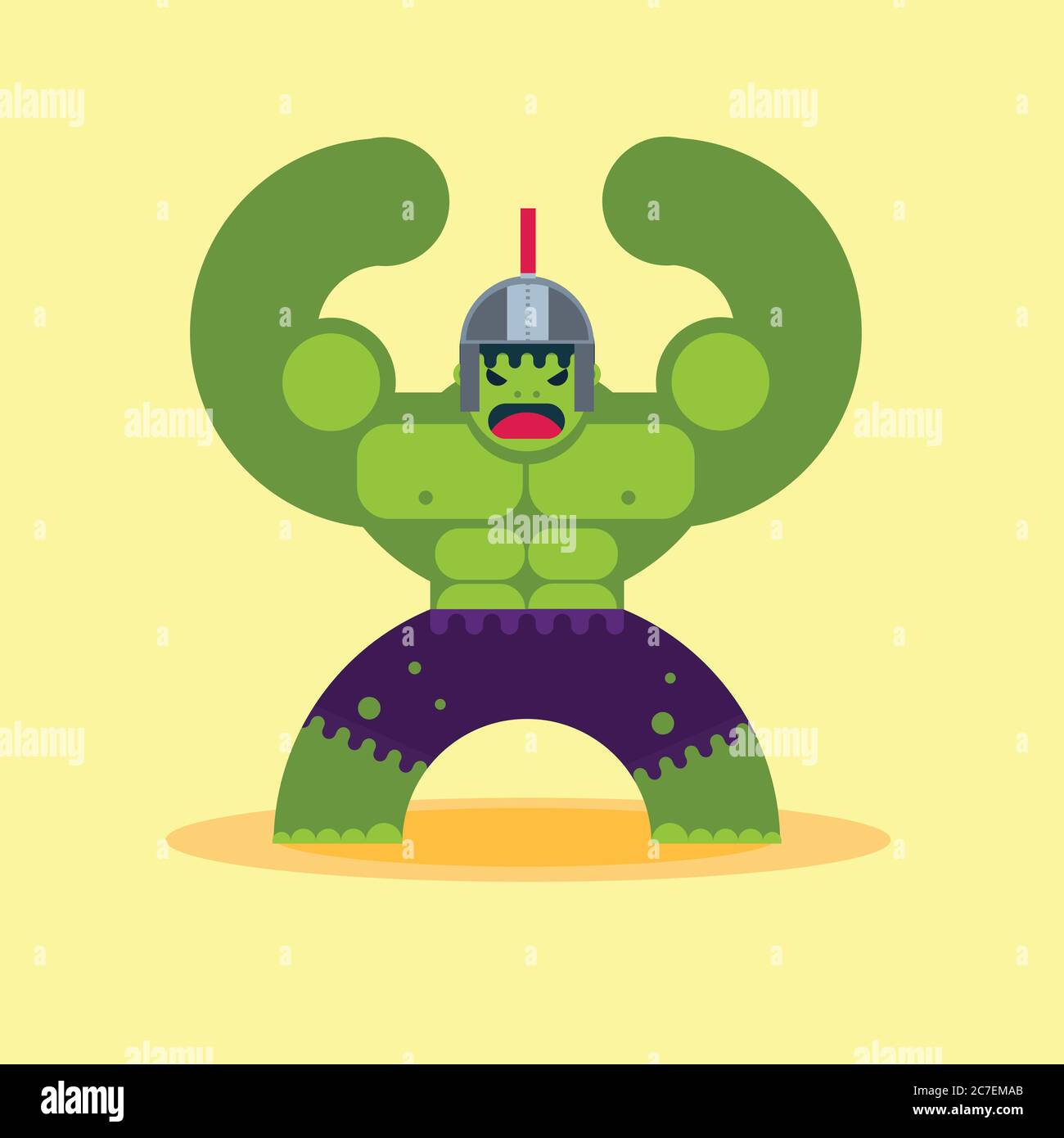 Super guerrier héros de hulking avec gros muscles dessin animé vecteur d'illustration, vert superhéros résumé arrière-plan Illustration de Vecteur