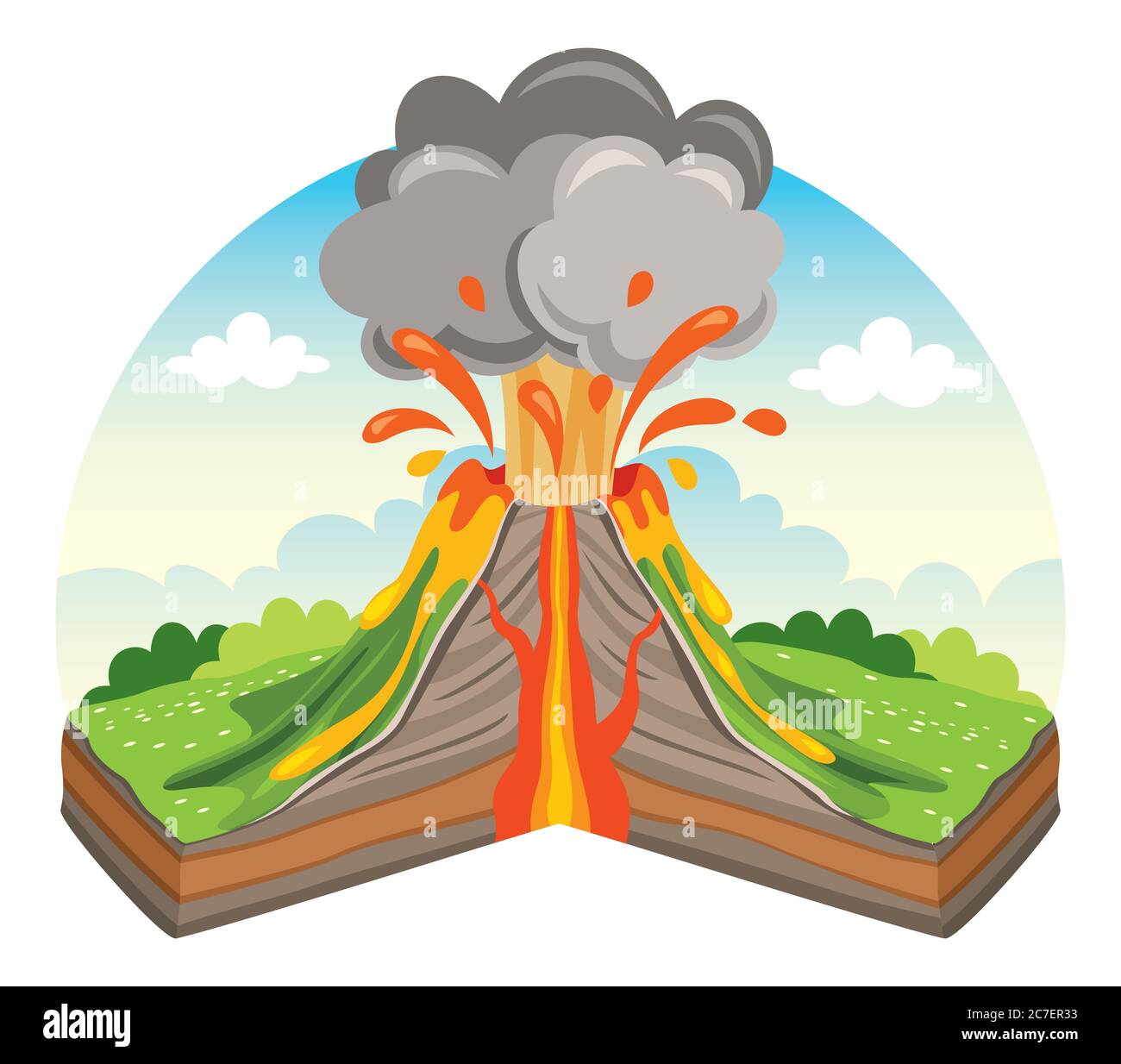 Éruption volcanique et dessin de la Lava Illustration de Vecteur