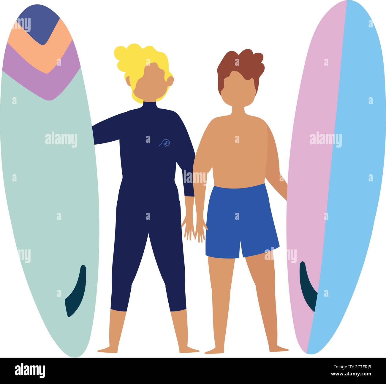 activités estivales, jeunes hommes tenant une planche de surf, bord de mer relaxant et spectacle de loisirs vecteur d'illustration Illustration de Vecteur