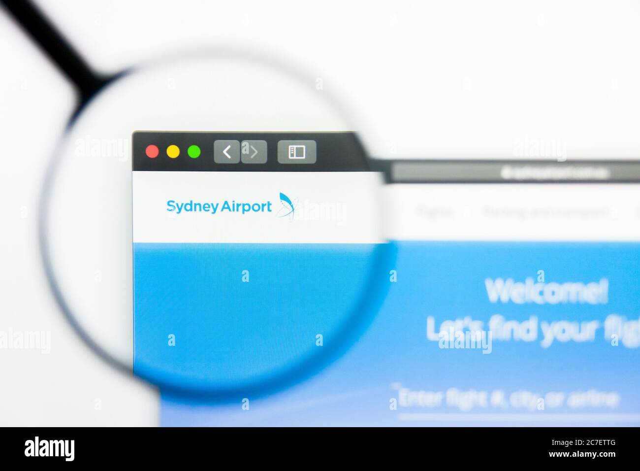 Los Angeles, Californie, États-Unis - 25 mars 2019 : éditorial illustratif de la page d'accueil du site de l'aéroport de Sydney. Logo de l'aéroport de Sydney visible sur l'écran Banque D'Images