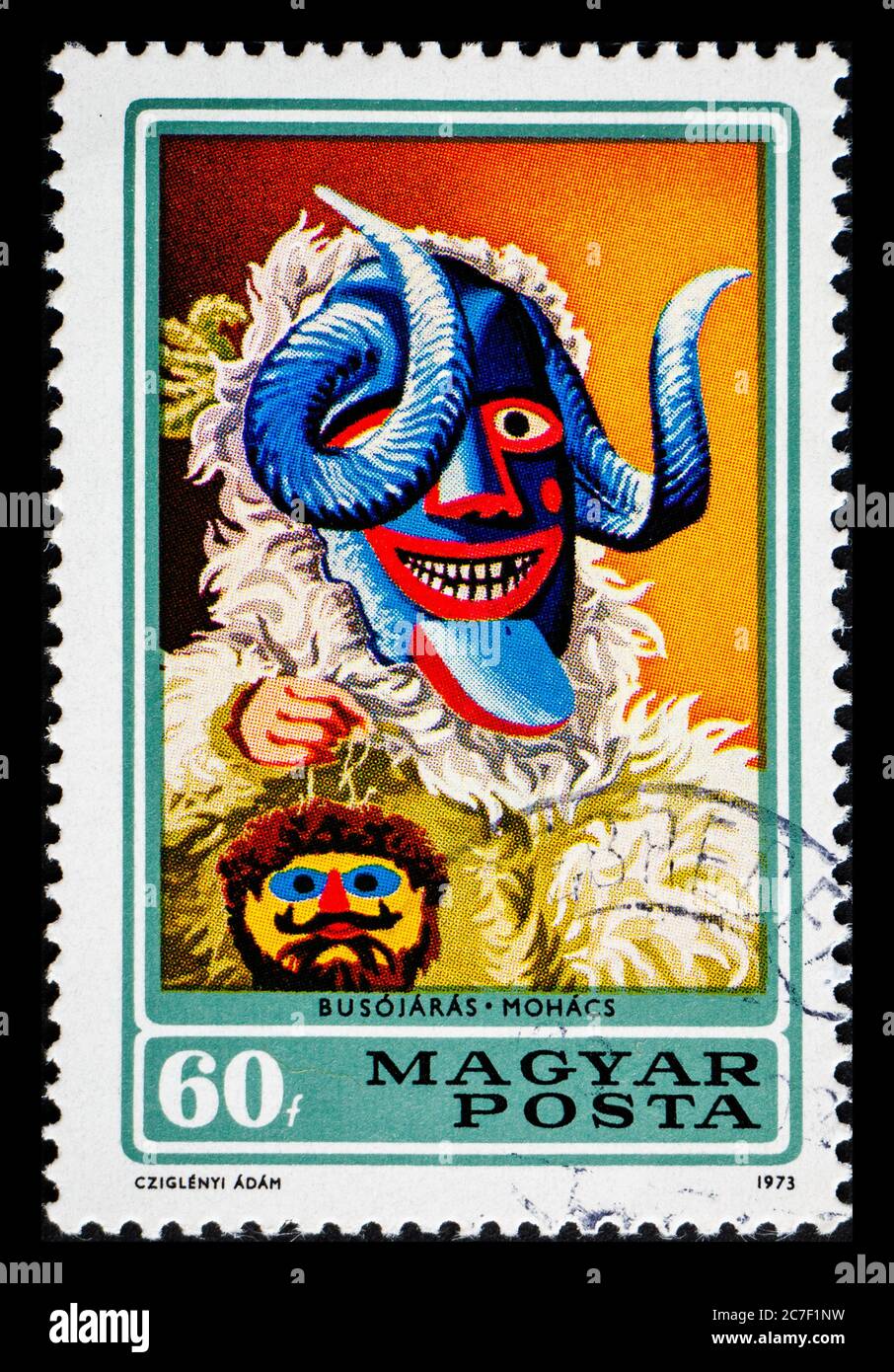 HONGRIE - VERS 1973: Timbre-poste de Hongrie montrant la célébration annuelle Busojaras Mohacs Banque D'Images