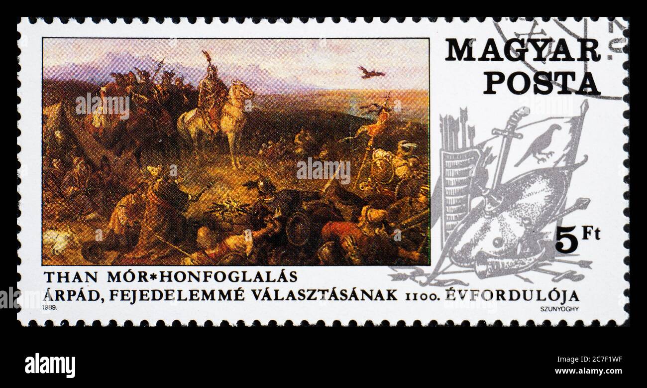 HONGRIE - VERS 1989: Timbre-poste de Hongrie montrant que Mor peinture Banque D'Images