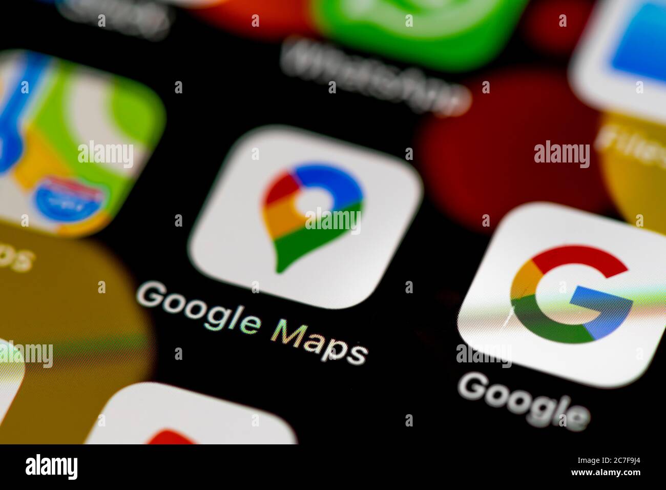 Icône Google Maps, icônes d'application sur un écran de téléphone mobile, iPhone, smartphone, gros plan Banque D'Images