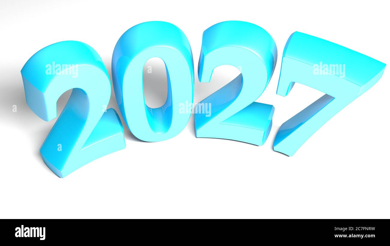 2027 écriture bleue pliée isolée sur fond blanc - illustration du rendu 3D Banque D'Images