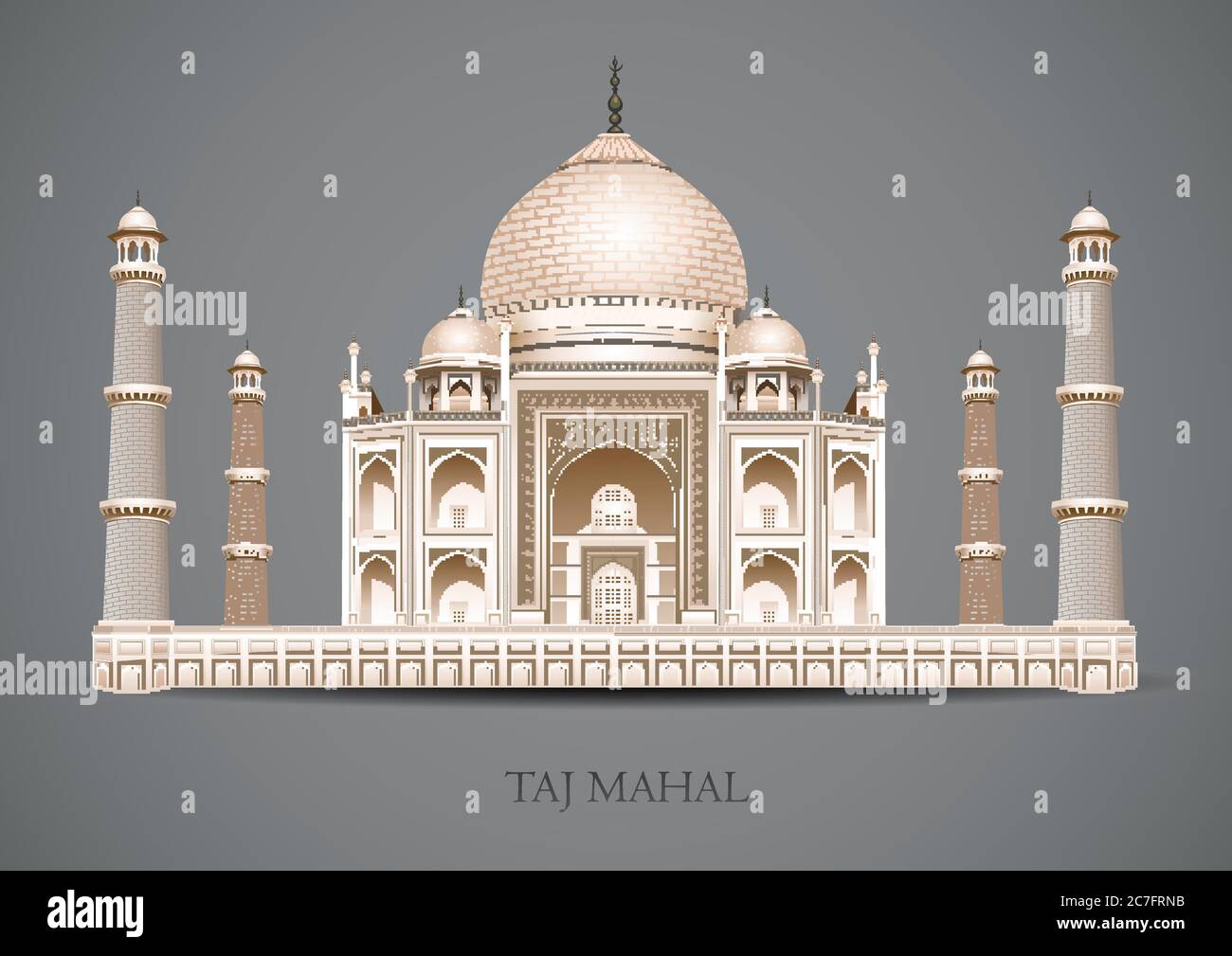 Taj Mahal sur fond gris. architecture de la culture indienne. Plat nouveau style historique de la vue showplace attraction site web illustration vectorielle. Mausoleu Illustration de Vecteur