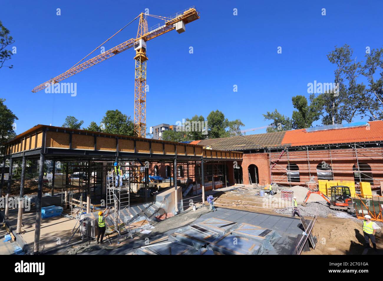 Cracovie. Cracovie. Pologne. Chantier. La grue de levage. Banque D'Images