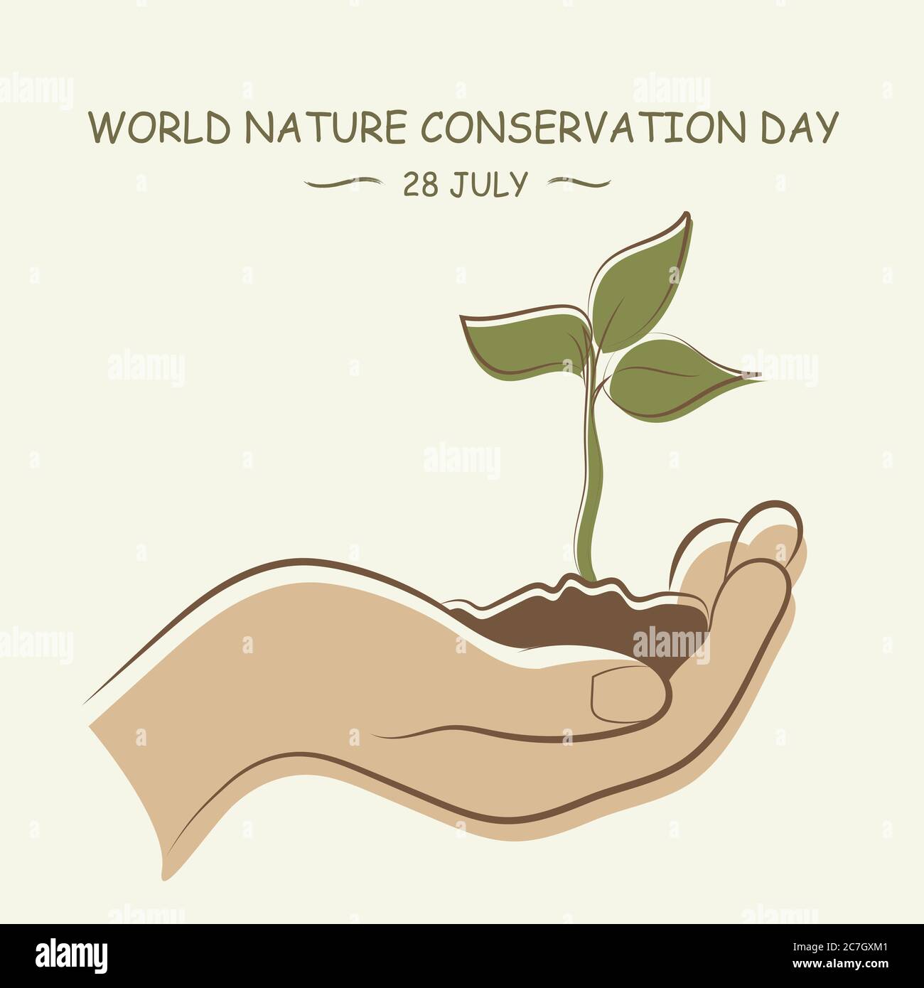 Journée mondiale de la conservation de la nature, 28 juillet, affiche de bienvenue plante en main, illustration vectorielle Illustration de Vecteur