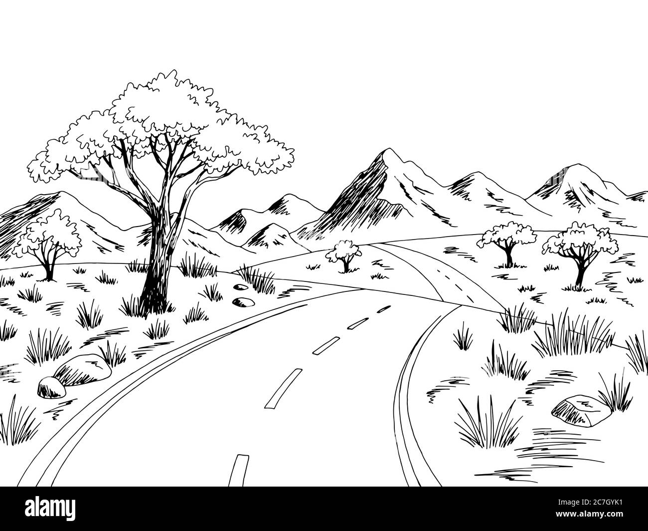 Savannah Road Graphic noir blanc paysage dessin illustration vecteur Illustration de Vecteur
