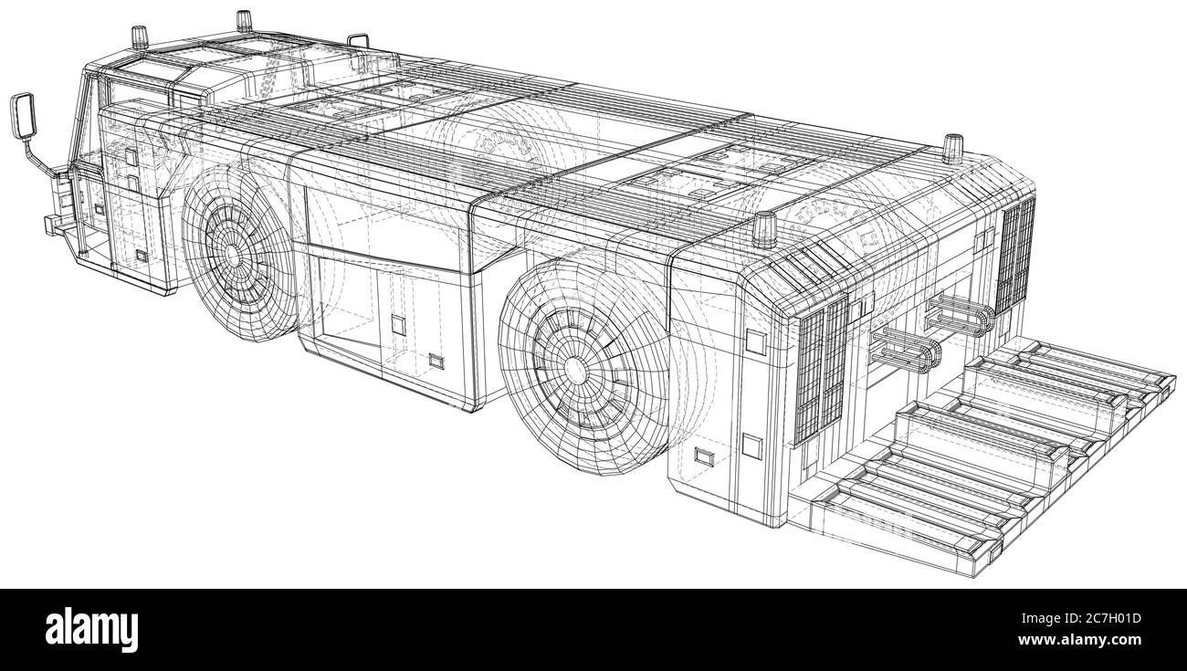 Chariot de remorquage d'avion. Fil - châssis. Véhicule de remorquage Vector Illustration transport à l'aéroport. Les couches de lignes visibles et invisibles sont séparées. EPS1 Illustration de Vecteur