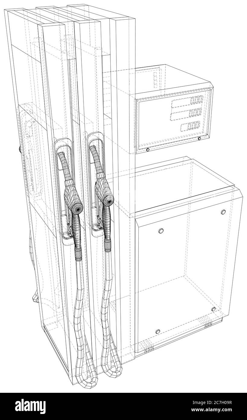 Conception vectorielle et pompes à gaz rétro isolées. Rendu vectoriel 3D. Style de cadre de fil. Format EPS10. Illustration de Vecteur