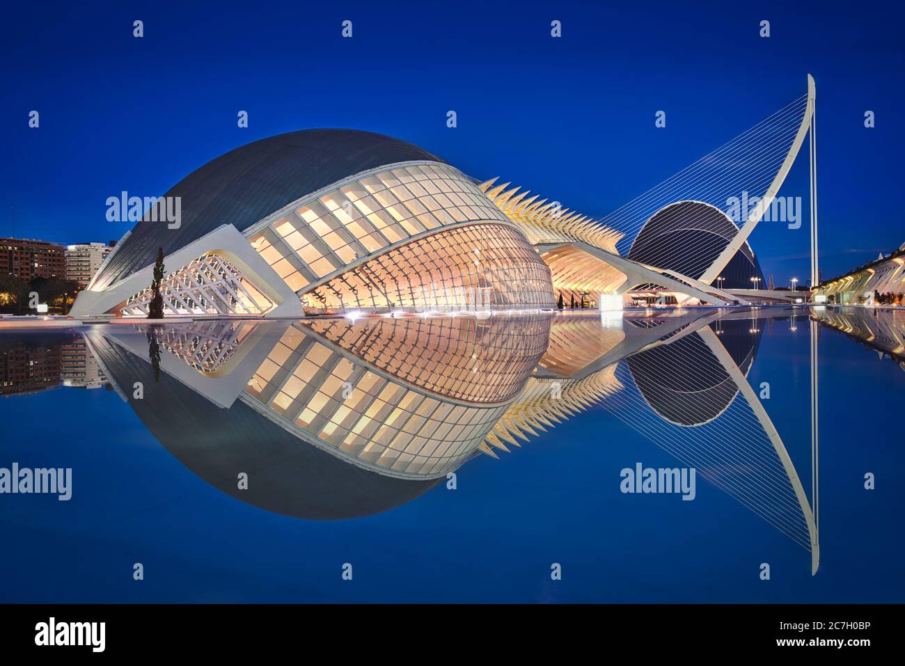 Photo de la ville des Arts de Valence à l'heure bleue Banque D'Images