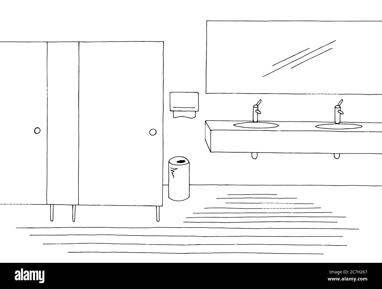 Intérieur graphique de toilettes publiques noir blanc esquisse illustration vecteur Illustration de Vecteur