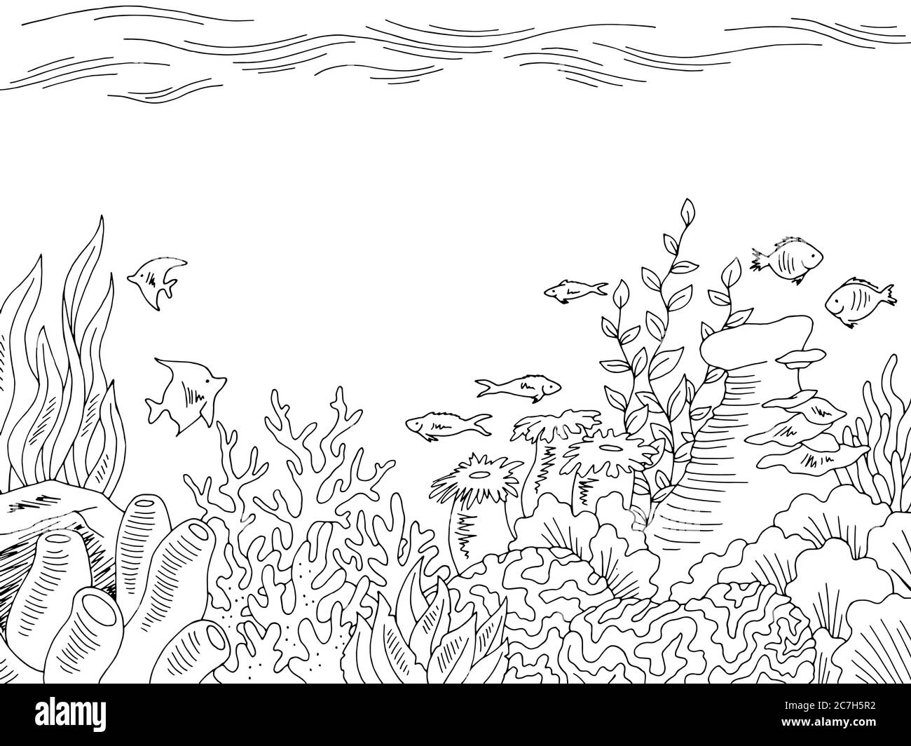 Graphique sous-marin noir blanc esquisse illustration vecteur Illustration de Vecteur