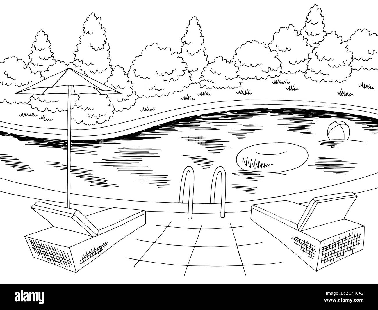 Piscine graphique noir blanc paysage dessin illustration vecteur Illustration de Vecteur