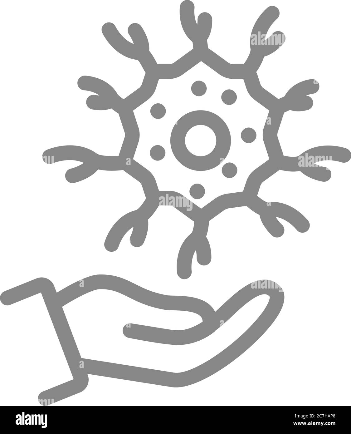 Icône de ligne de neurone sur main. Tissu nerveux sain, traitement médical, symbole de prévention de la maladie Illustration de Vecteur