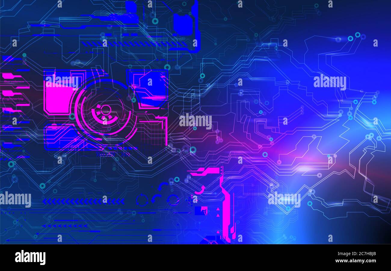 Résumé futuriste de la cyber-technologie. Conception de circuit SCI-fi. Technologie haute technologie. Toile de fond de la visualisation tête haute pour cyber-punk Banque D'Images
