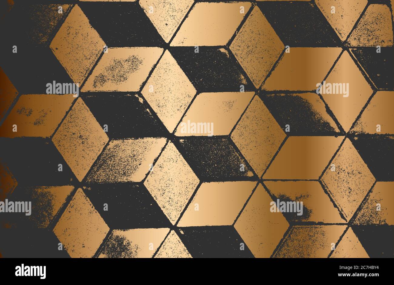 Texture de recouvrement en relief vieilli des carreaux de sol dorés. Fond grunge. Illustration vectorielle abstraite de demi-teinte. Illustration de Vecteur