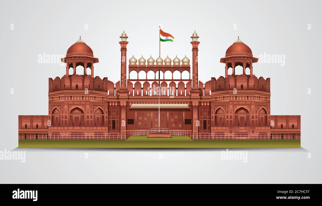 Fort rouge à New Dehli, Inde. Illustration vectorielle de l'attraction, site classé au patrimoine mondial. Illustration de Vecteur