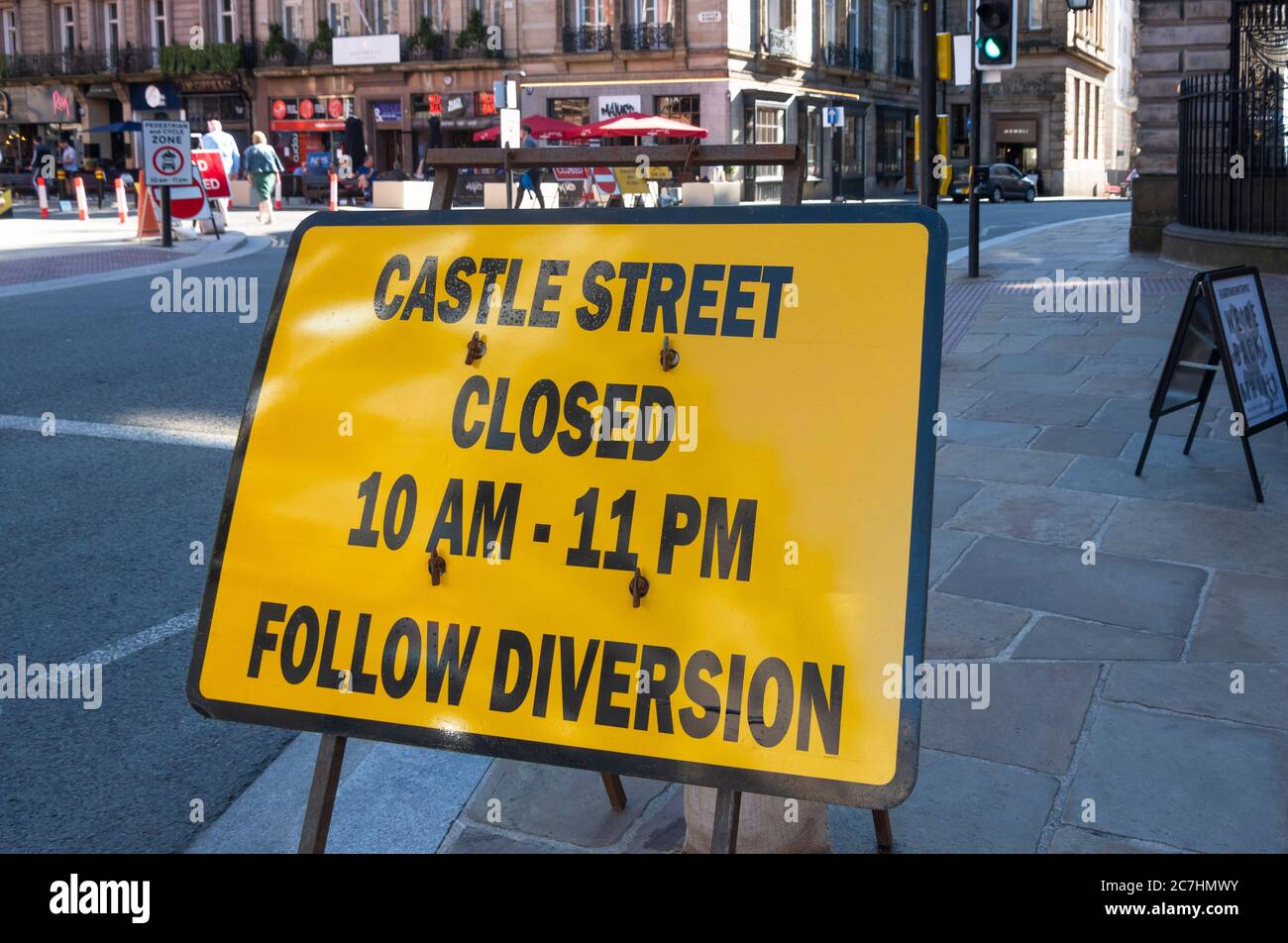 Panneau de déviation de la circulation de Castle Street à Liverpool Banque D'Images