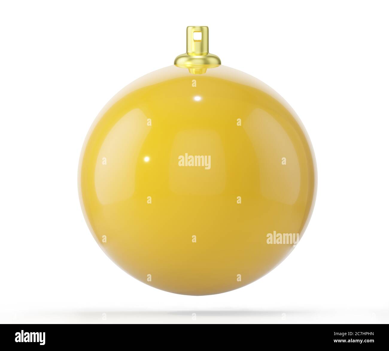 Boule de noël jaune isolée sur fond blanc, rendu 3d Banque D'Images