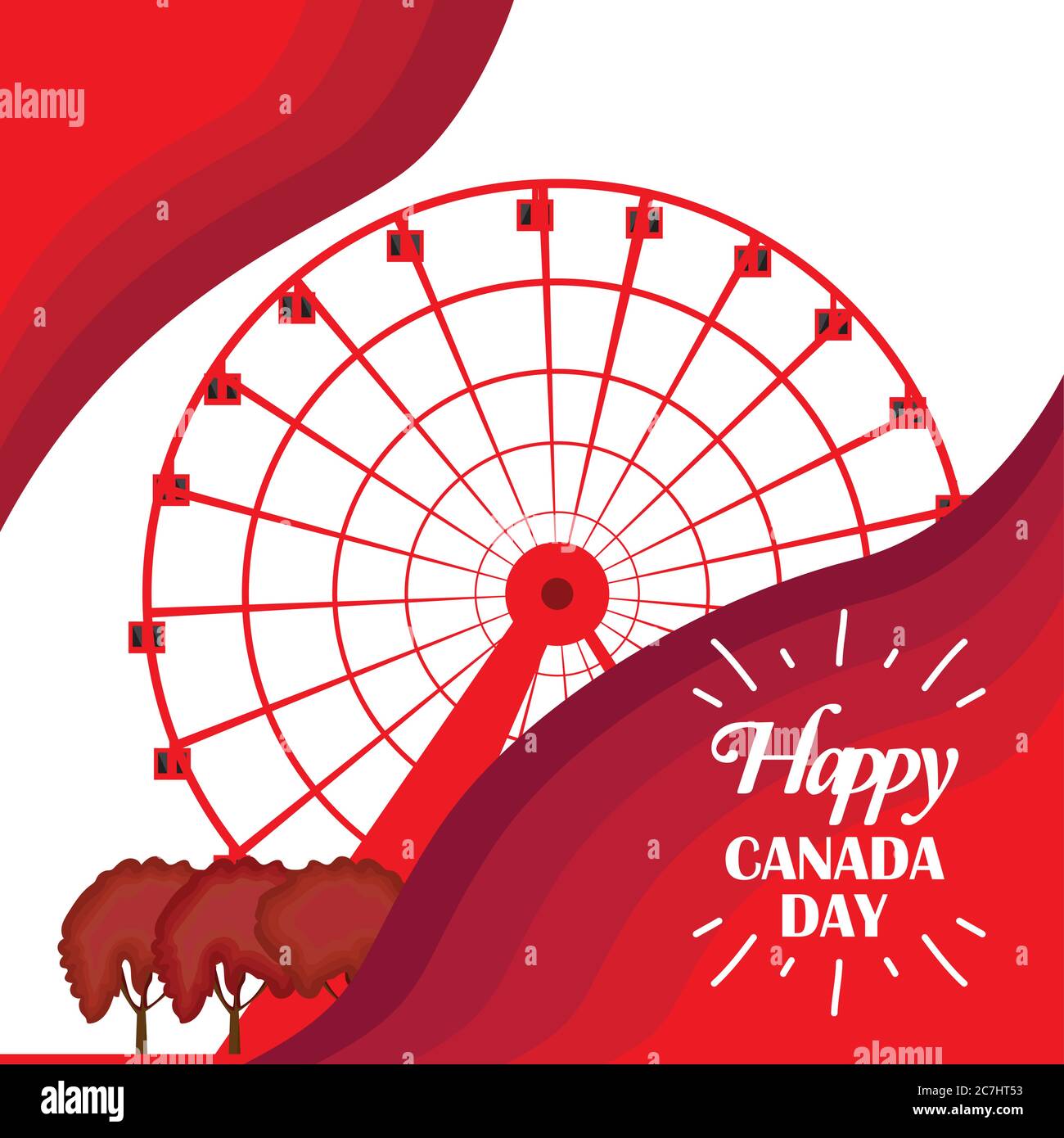 Carte de fête du Canada avec une grande roue. Site touristique de Montréal - Vector Illustration de Vecteur