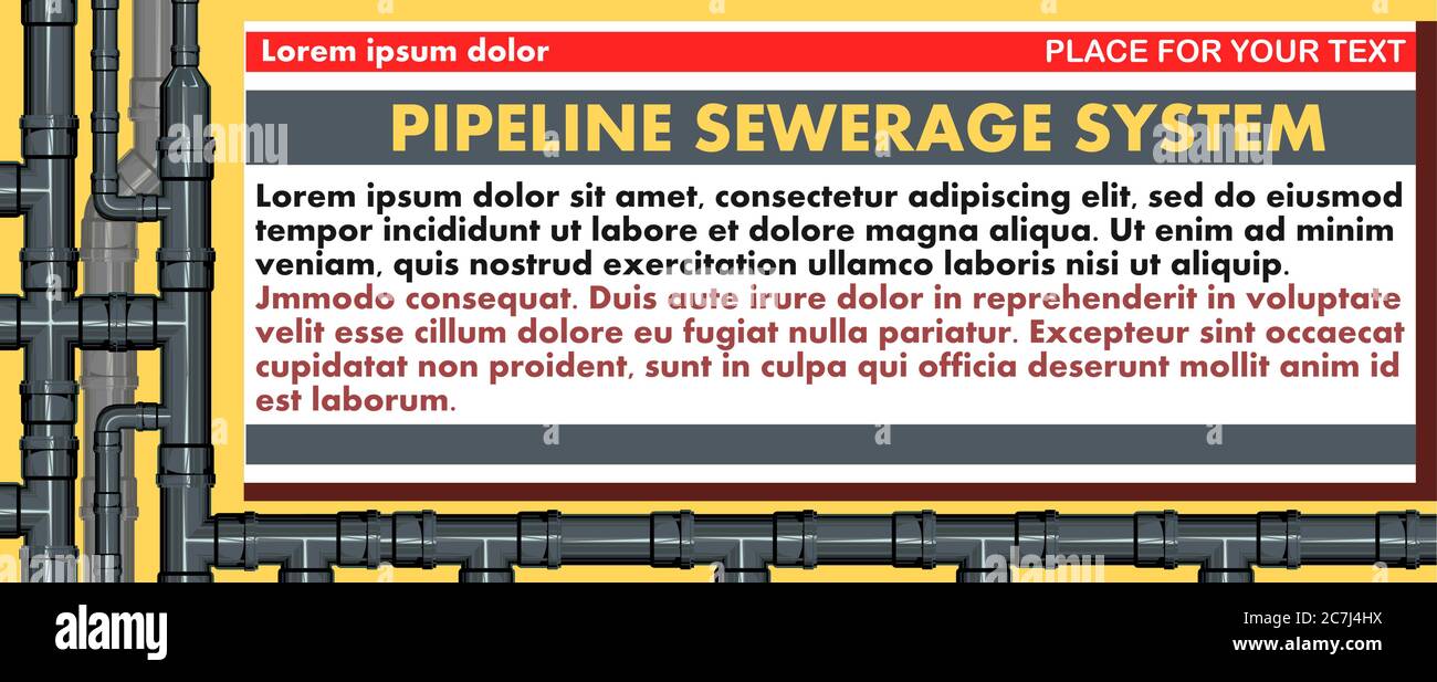 Tuyau d'égout. Raccords, tours, tés, adaptateurs. Définir. Raccord. Bouchons et croix. Drainage des égouts. Connexions. Plomberie. Système de tuyauterie. Vidange. Illustration de Vecteur