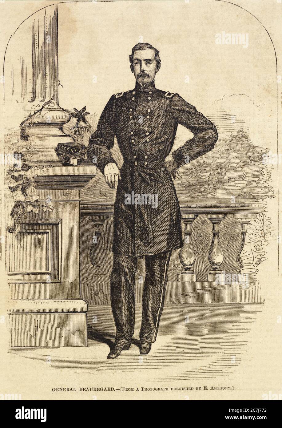 Pierre Gustave Toutant Beauregard, général, Armée des États confédérés, Guerre civile américaine, portrait intégral, en uniforme, illustration d'une photographie de E. Anthony, Harper's Weekly, 1861 Banque D'Images