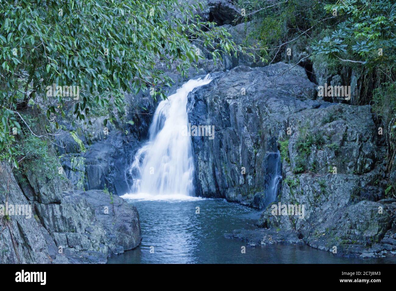 La cascade et le principal trou de baignade du quartier Crystal Cascades, dans la banlieue de Cairns, sont très populaires. Banque D'Images
