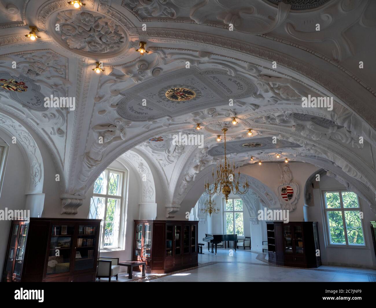 Nouveau château, bibliothèque, Parc Muskauer, site du patrimoine mondial de l'UNESCO, Bad Muskau, haute Lusatia, Saxe, Allemagne Banque D'Images