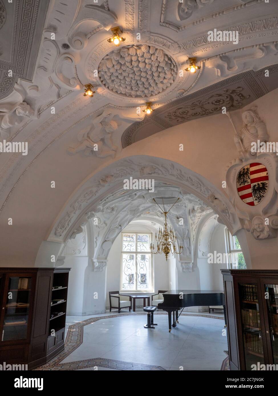 Nouveau château, bibliothèque, Parc Muskauer, site du patrimoine mondial de l'UNESCO, Bad Muskau, haute Lusatia, Saxe, Allemagne Banque D'Images