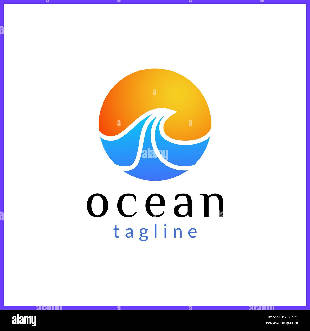 le soleil et les vagues de mer sous forme abstraite dans un cercle Illustration de Vecteur