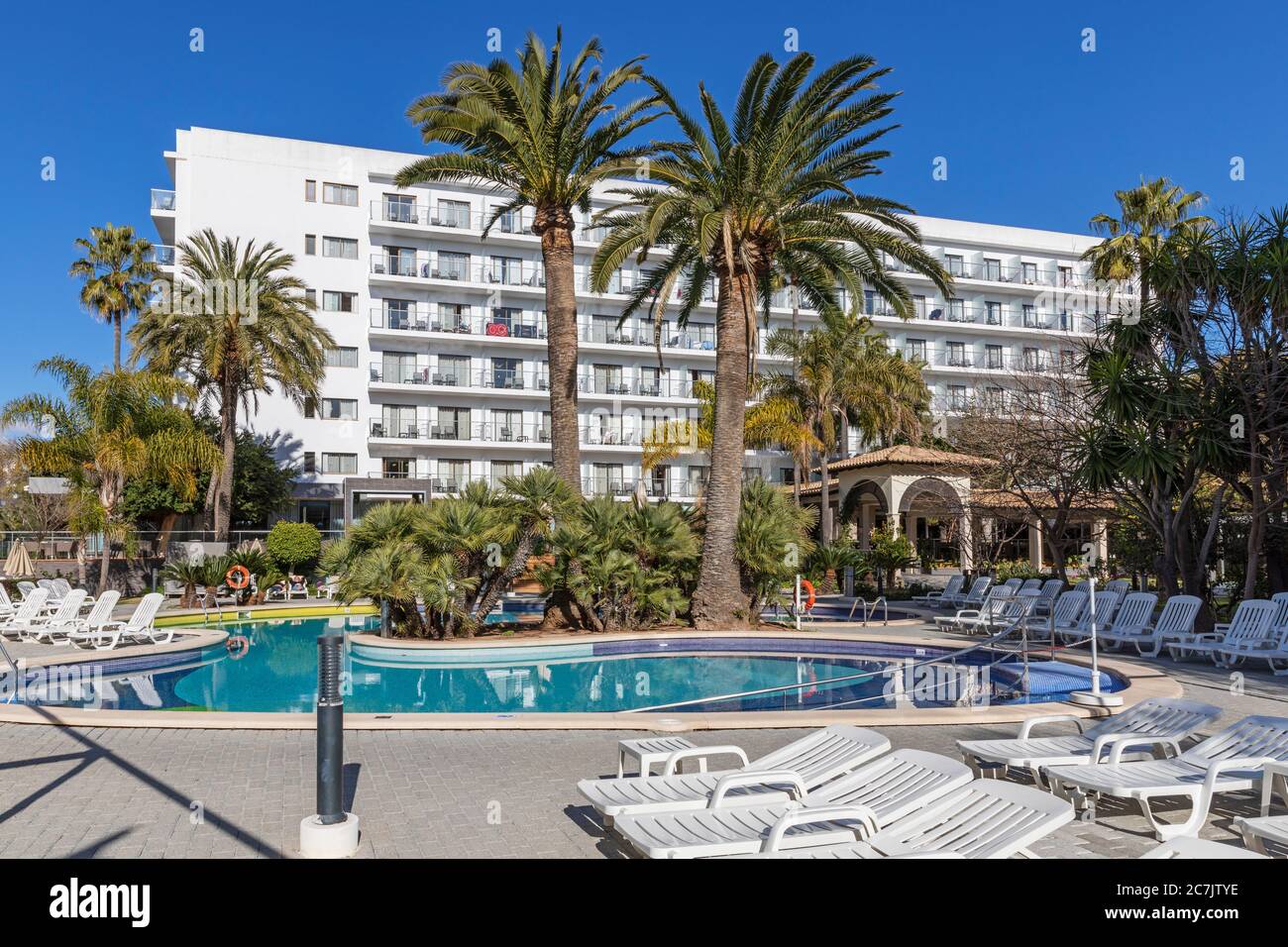 Hotel Riu Bravo, piscine, Playa de Palma, les Meravelles, Majorque, Banque D'Images