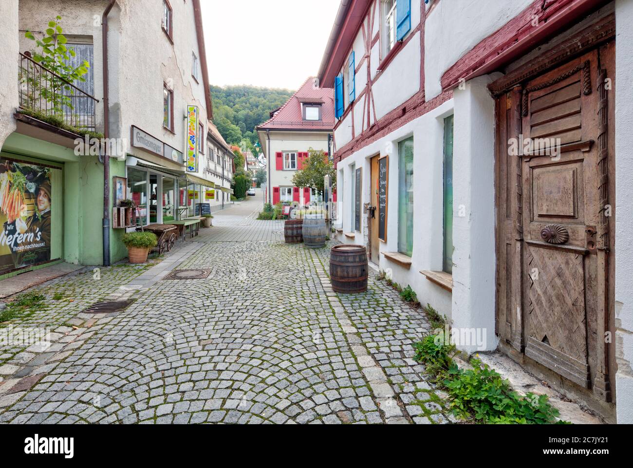 Allée pittoresque, façades de maisons, maison à colombages, idylle, Blaubeuren, quartier Alb-Donau, Swabian Alb, Bade-Wurtemberg, Allemagne Banque D'Images