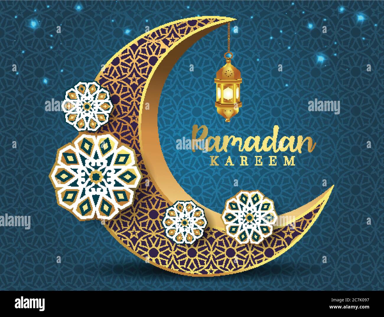Calligraphie EID mubarak avec ornement rond sur la lune sur fond magenta, illustration vectorielle Illustration de Vecteur