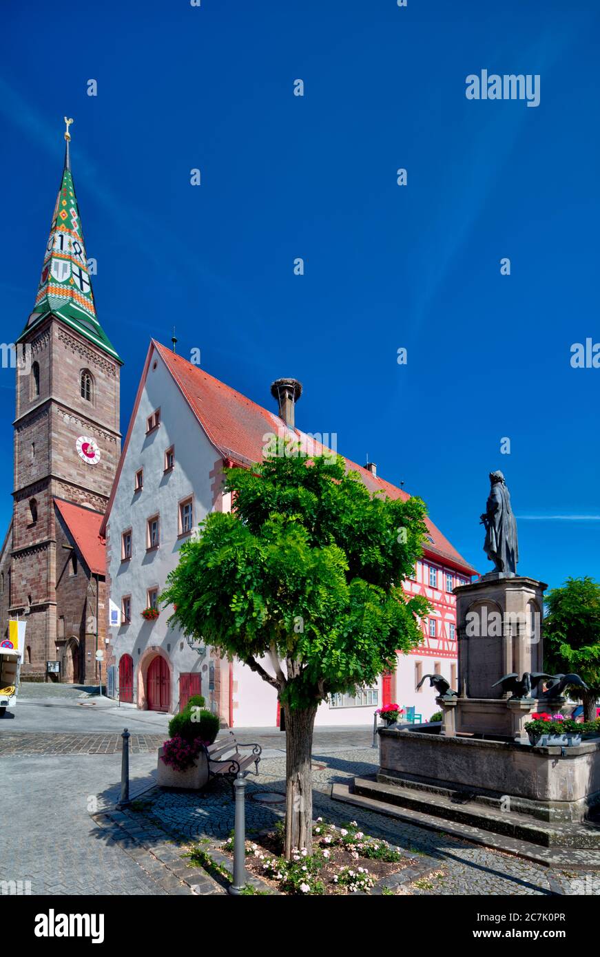 Liebfrauenmünster, musée, statue, monument, Wolfram von Eschenbach, architecture, Wolfram-Eschenbach, Franconie, Bavière, Allemagne Banque D'Images