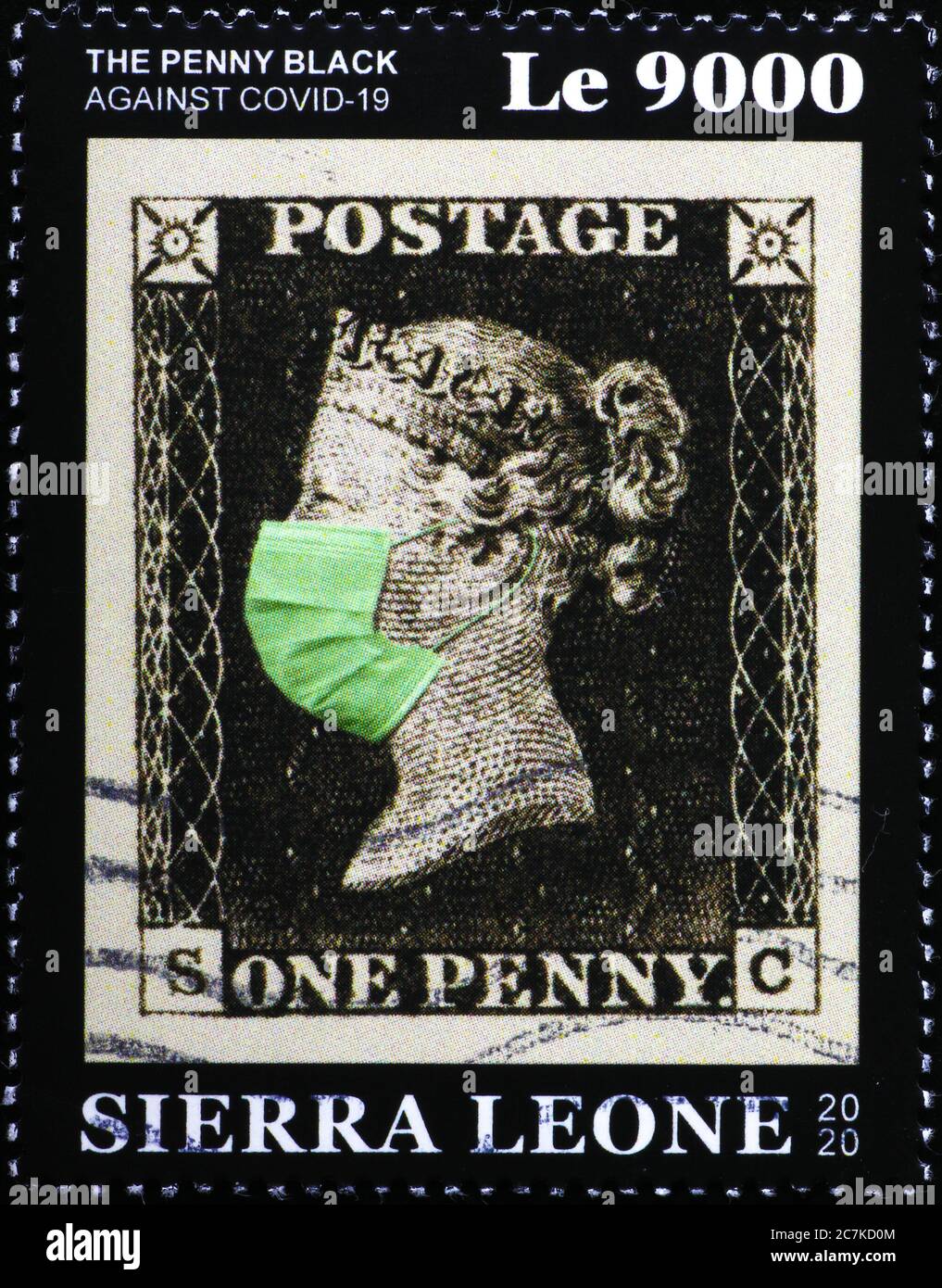 Ancien timbre-poste avec masque facial contre Covid-19 Banque D'Images
