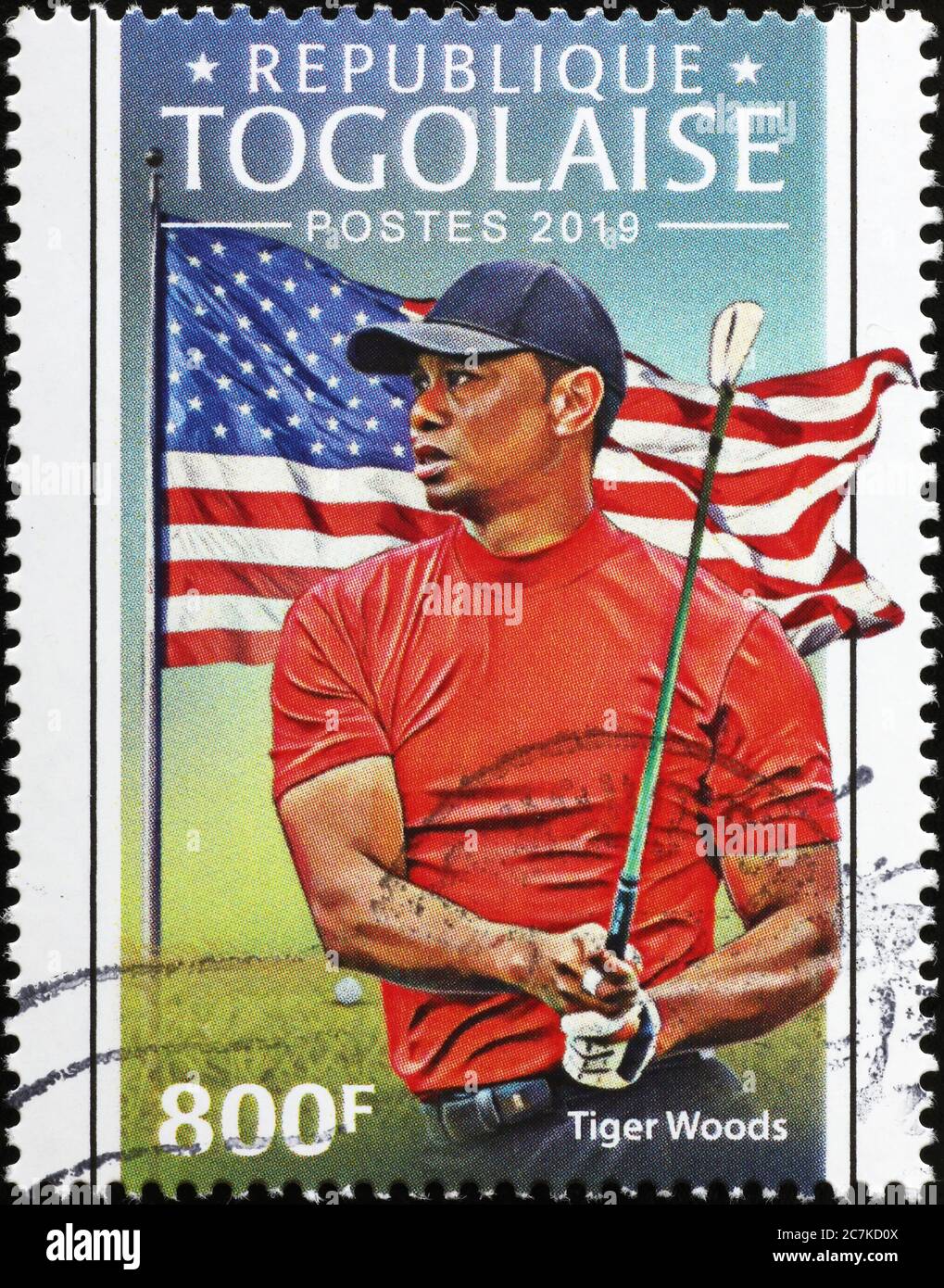 Portrait de Tiger Woods sur le timbre du Togo Banque D'Images