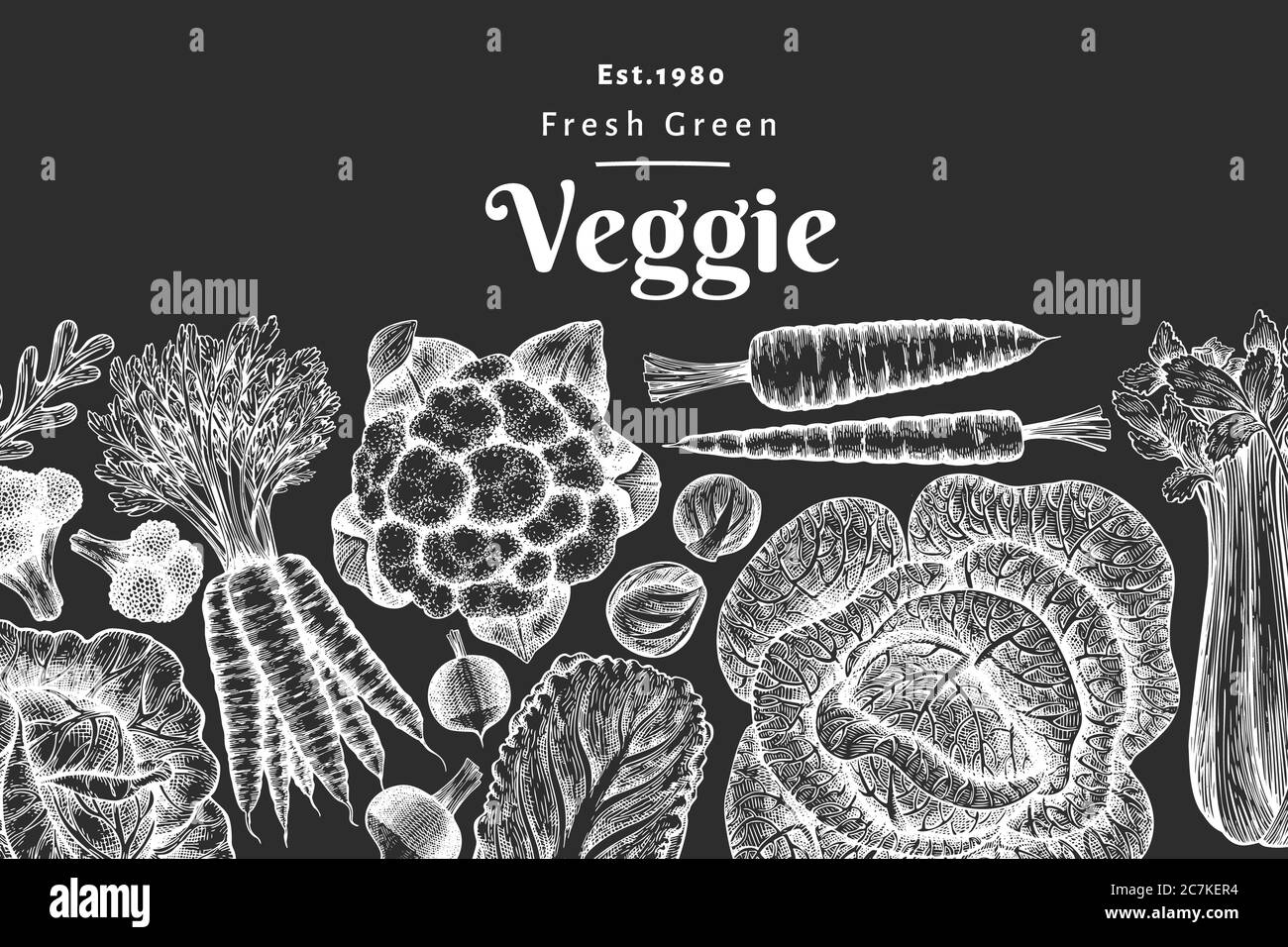Dessin dessiné à la main légumes design. Modèle de bannière vectorielle d'aliments frais biologiques. Arrière-plan rétro de légumes. Illustrations botaniques gravées sur Banque D'Images