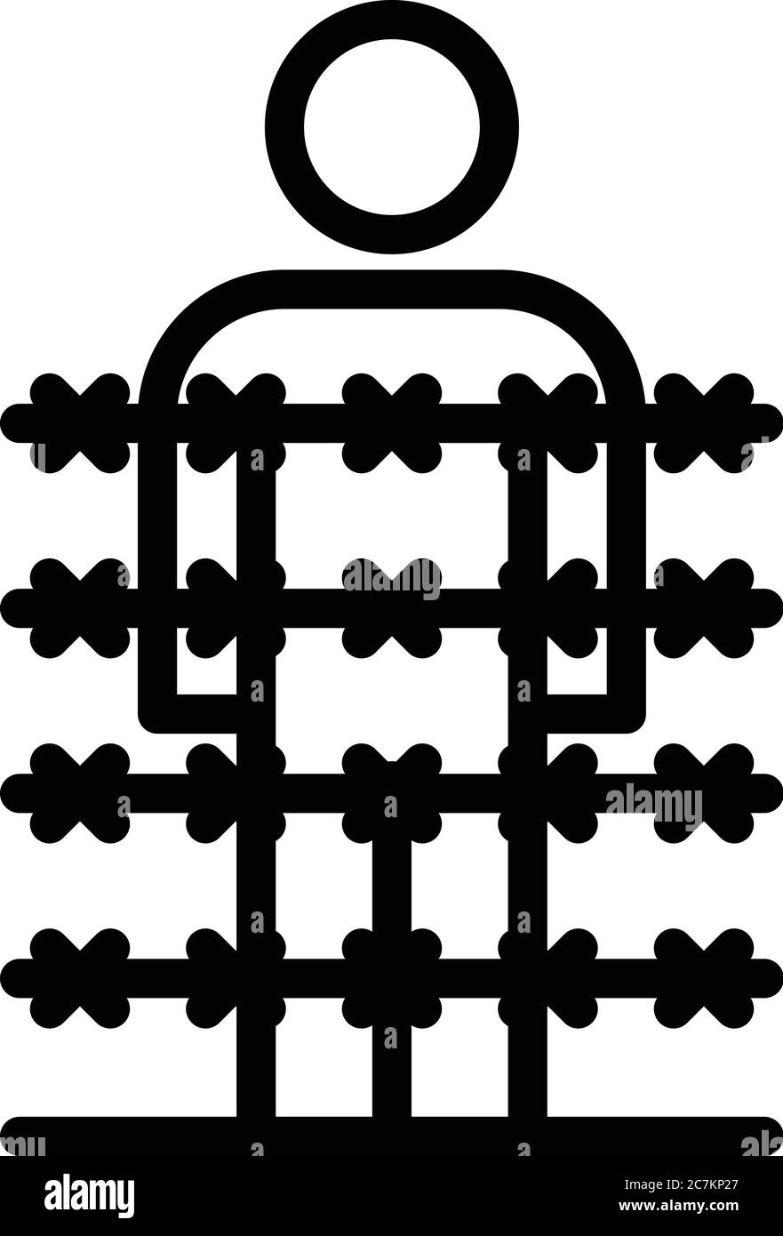 Icône immigré derrière une pointe en treillis métallique, style contour Illustration de Vecteur