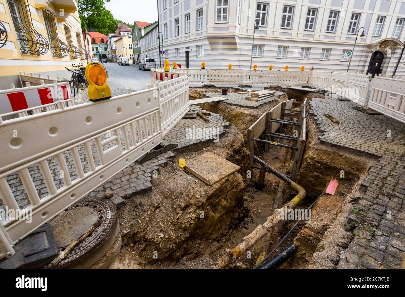 L'Allemagne, la Bavière, a abandonné le chantier de construction dans le centre-ville vide d'Eichstatt pendant la pandémie de corona Banque D'Images