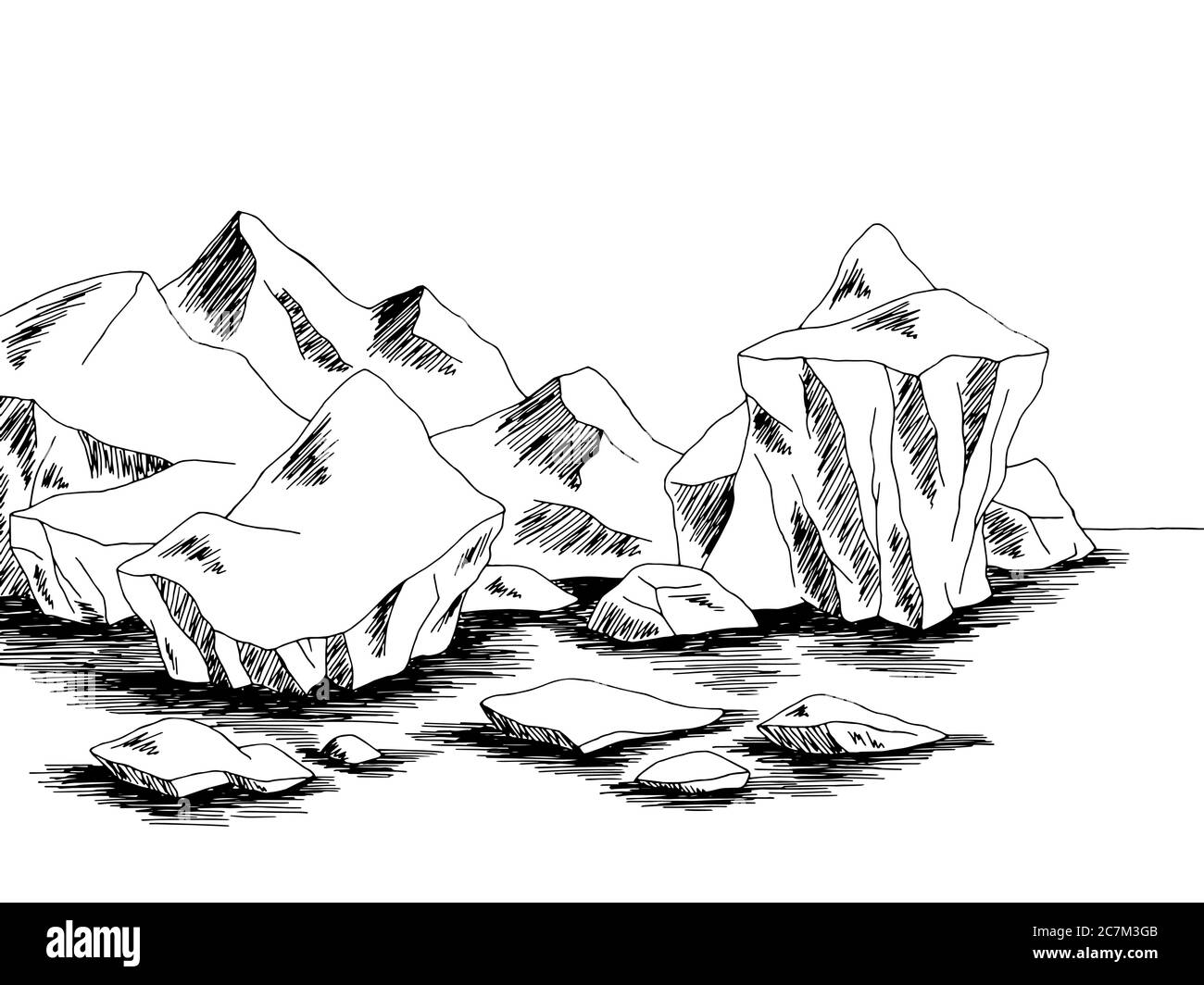 Illustration de l'iceberg de la mer arctique noir blanc Illustration de Vecteur